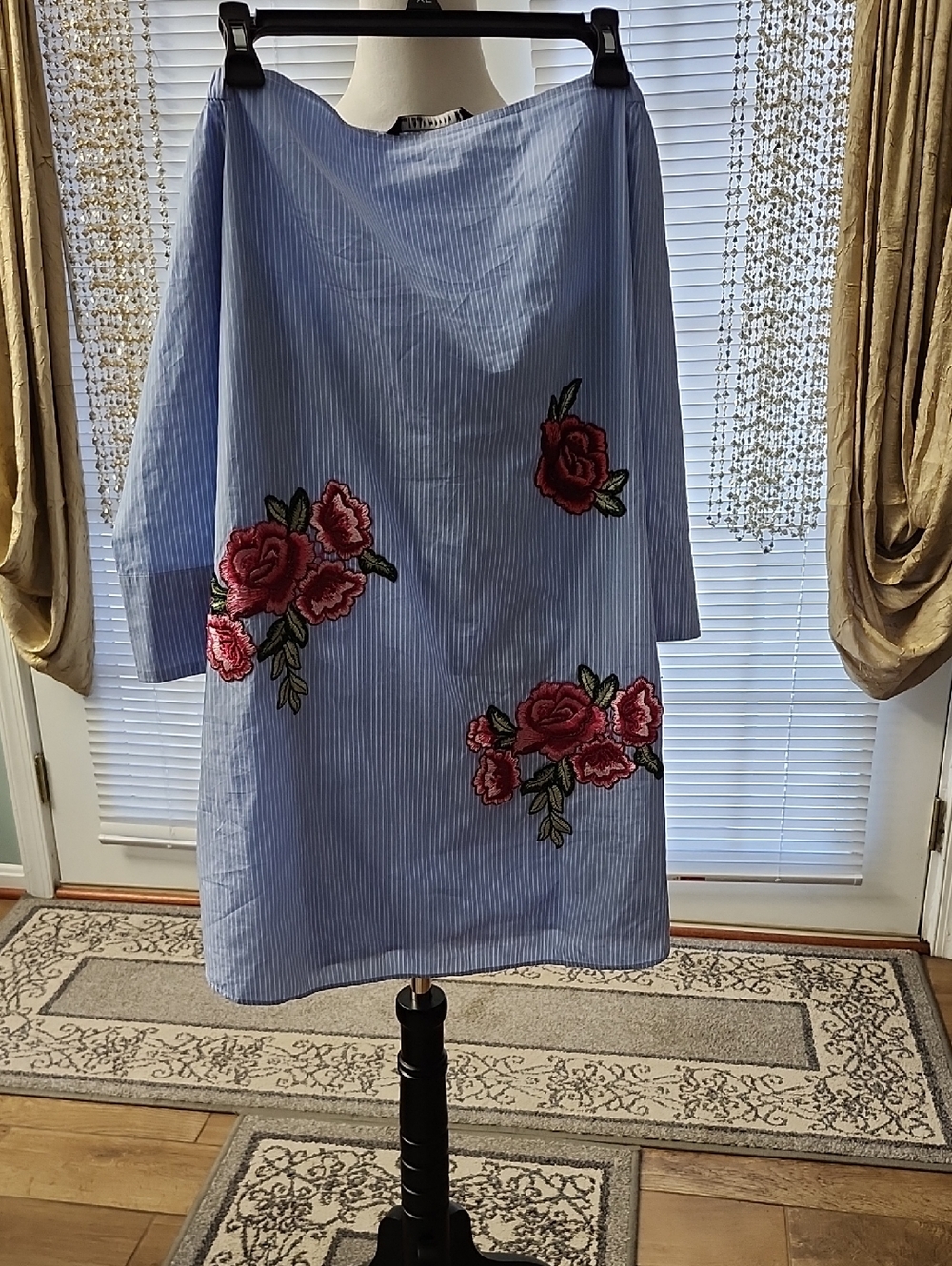 Zara Light Blue and White Pinstripe Shirt